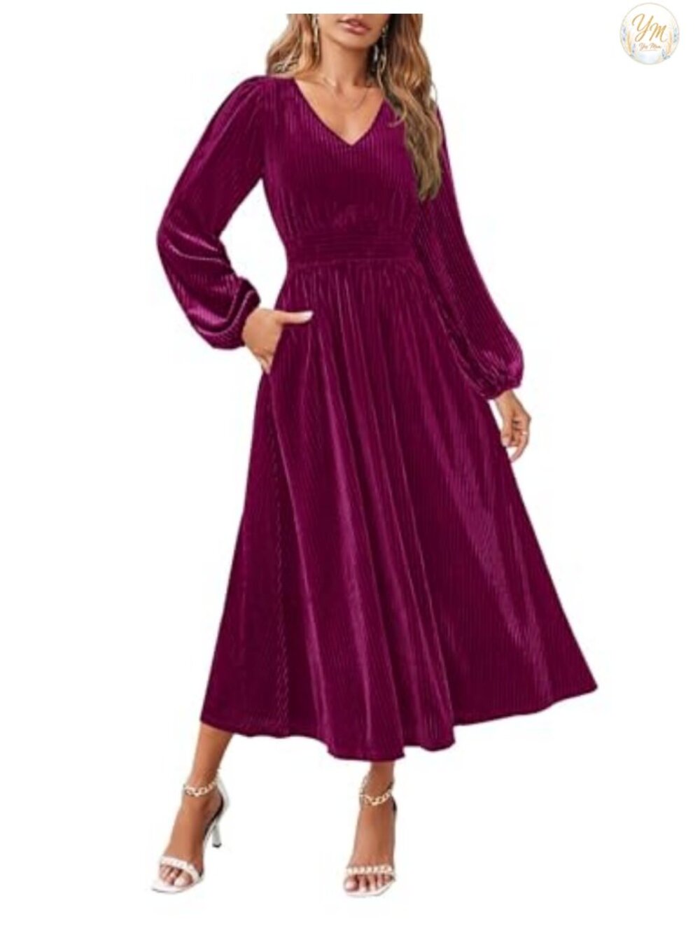 ZESICA Women's Velvet Long Sleeve Midi Cocktail Party Dress